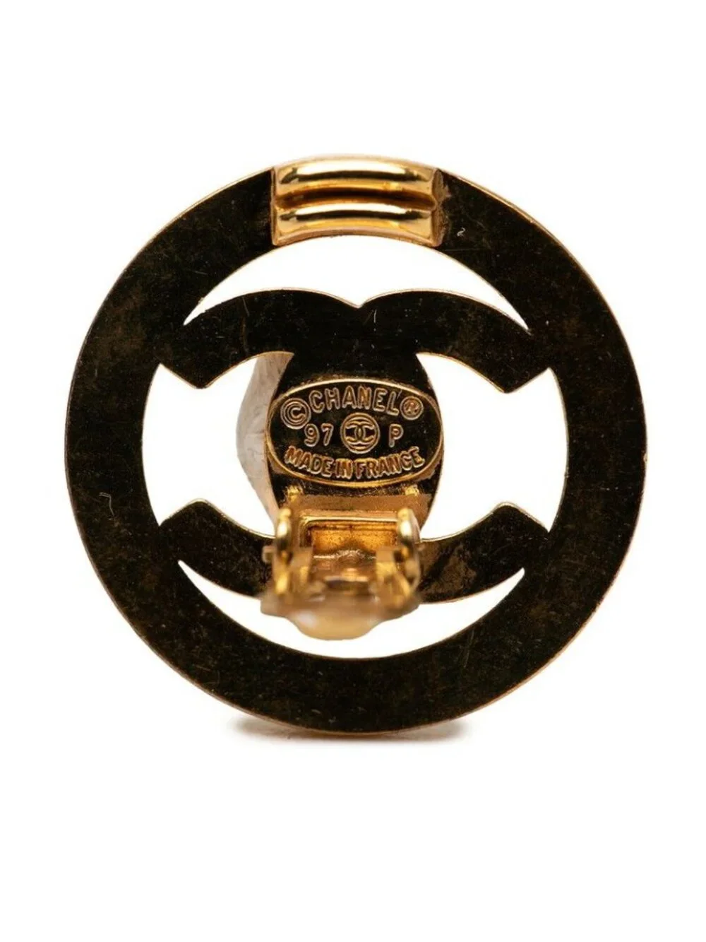 Chanel CC Logo Vintage Round Earrings 97 Gold Plated